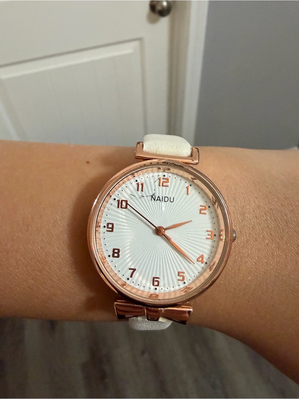 White Leather Strap Watch with Rose Gold Case